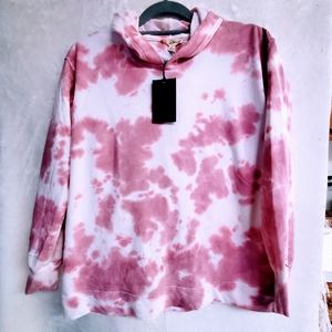 Jane And Delancey Womens Hoodie Sweatshirt Pink White Pullover Tie Dye S- New